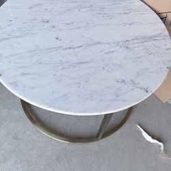 Round White Marble Coffee Table w/ Gold Metal Base – Modern Glam