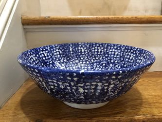 Blue Spongeware Pottery Bowl-Italy/Roma Inc.