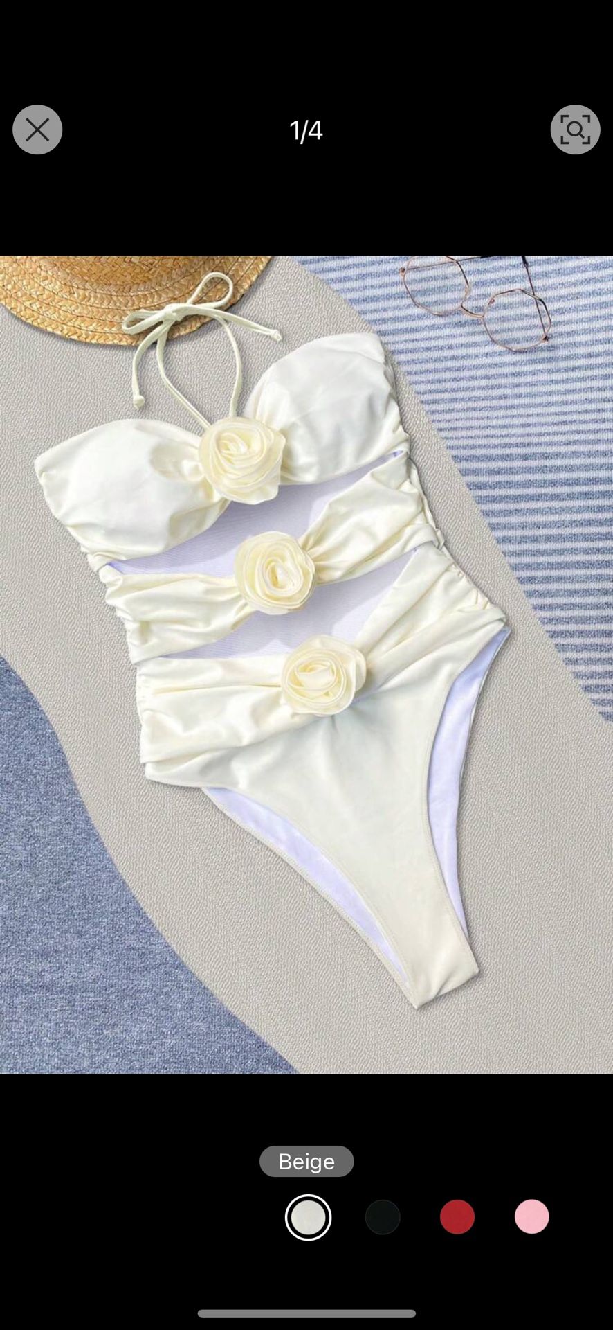 New White Halter 3D Floral One Piece Bathing Suit