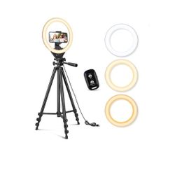 Sensyne 10'' Ring Light with 50'' Extendable Tripod Stand, LED Circle Lights with Phone Holder