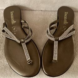 Toscanella Bronze Sandals with Rhinestones, Womens Size 9