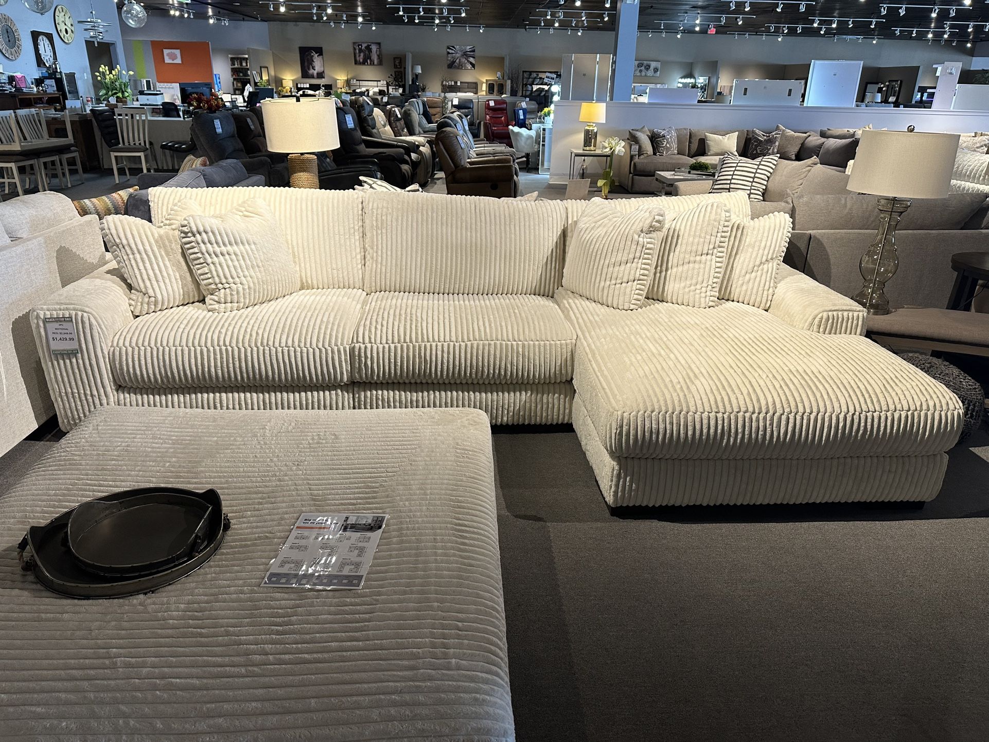 Ivory Chaise Sectional Couch 