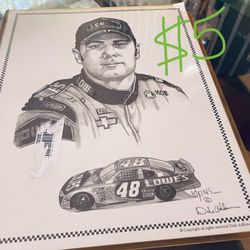 Vintage Jimmie Johnson Pencil Sketch By Dale Adkins 