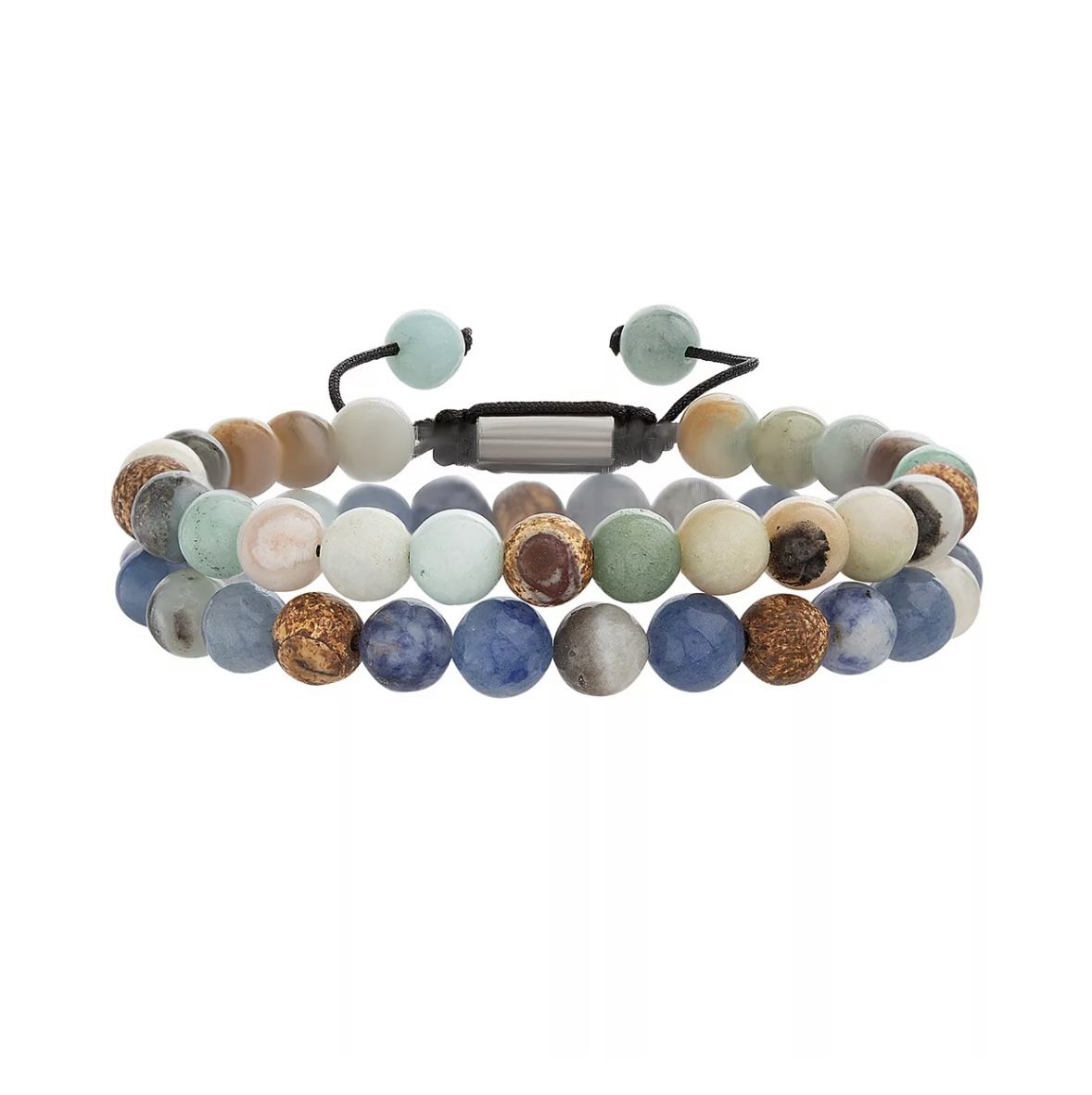 New Men’s Multi Gemstone Beaded Adjustable Bracelet Duo Set