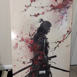 Large Japanese Samurai Wall Art – Cherry Blossom Canvas, 24x36
