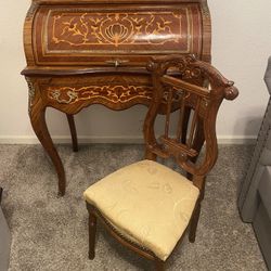 Louis XV style cylinder secretary desk With Chair