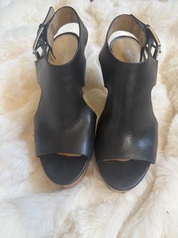 Michael Kors Black Leather Wedge Sandals
