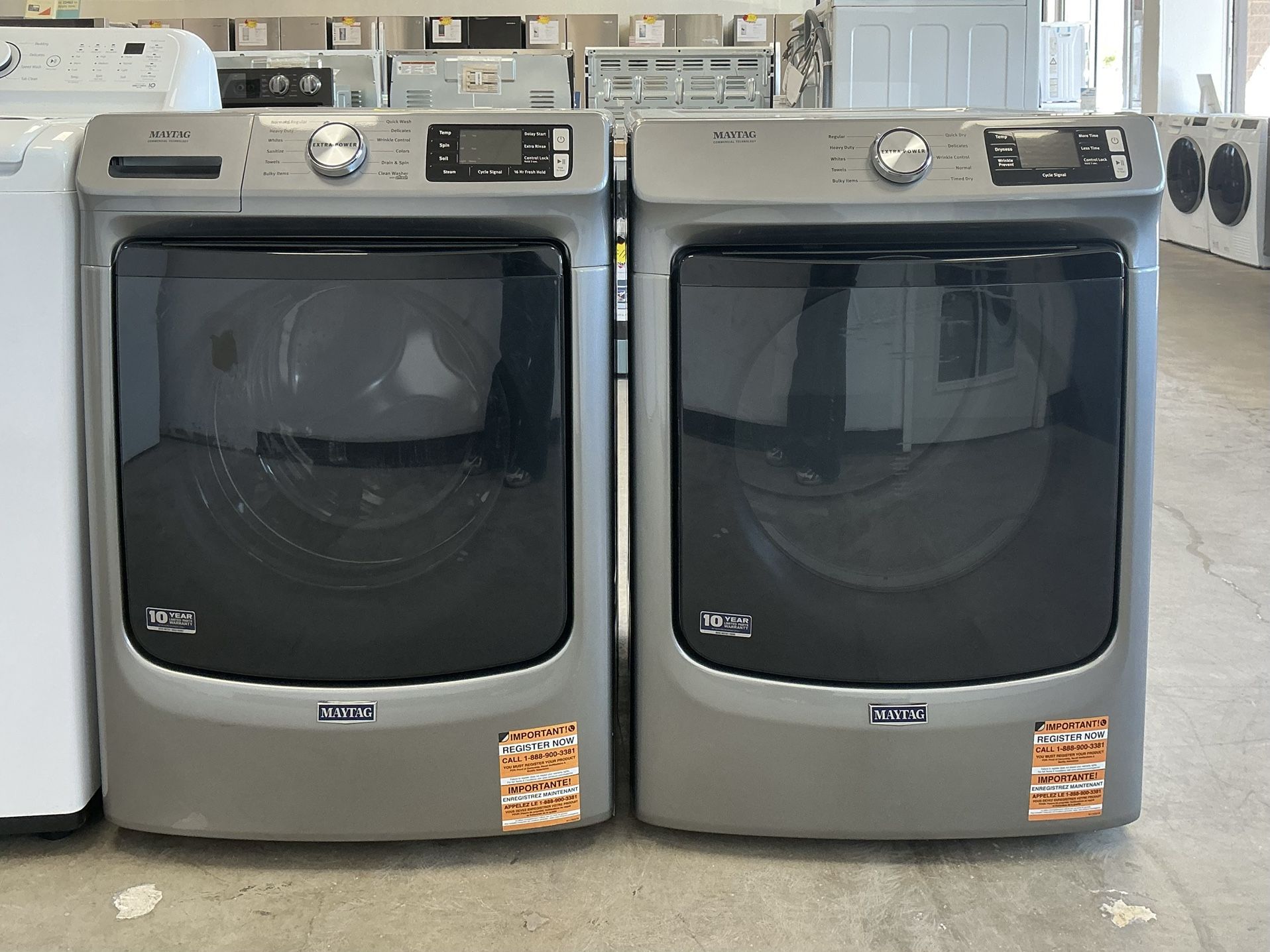 MAYTAG 4.8 cu. ft. Washer wSteam & 16-Hour Fresh Hold, 7.3 cu. ft. Vented Electric Dryer