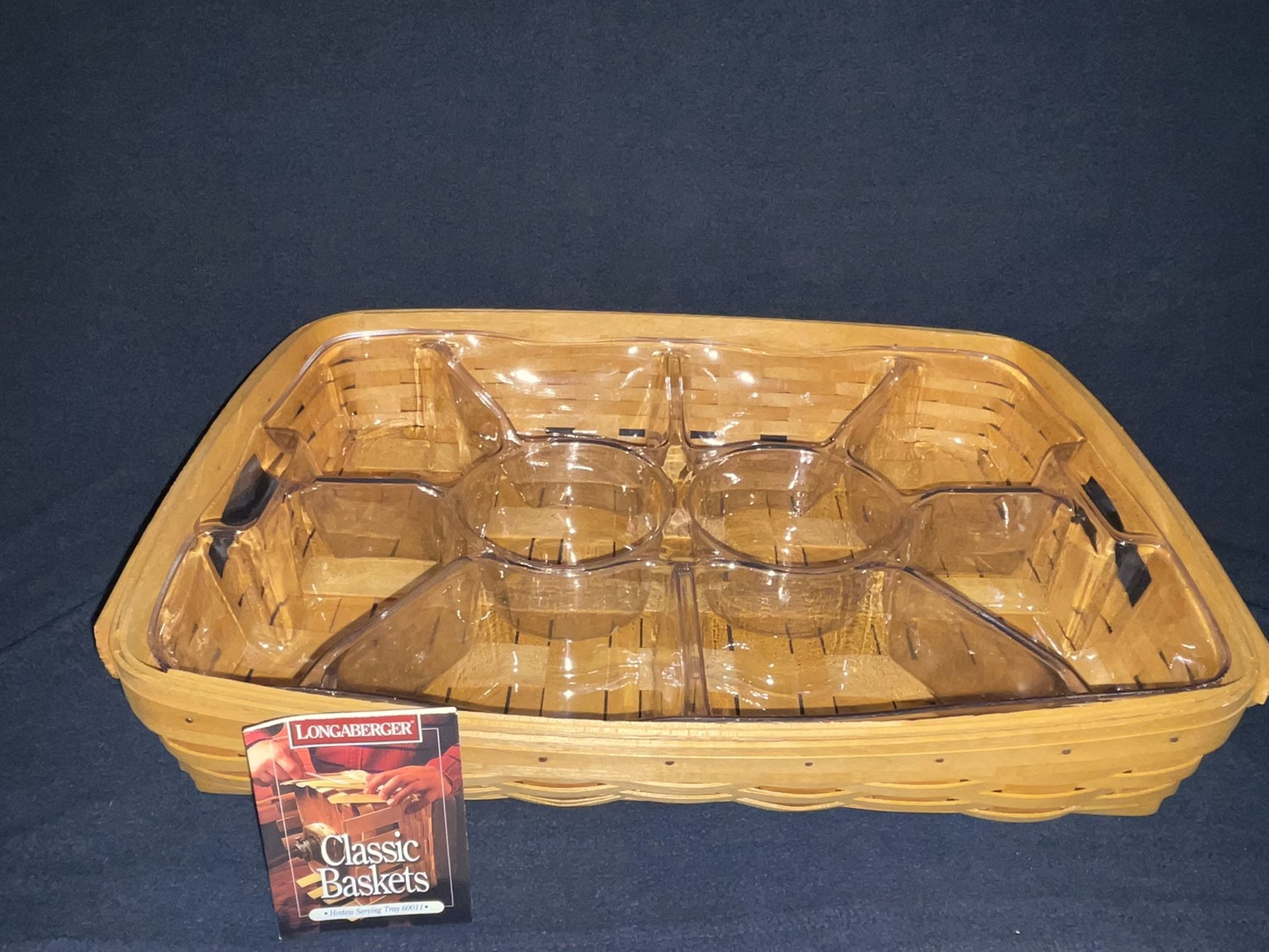 Vintage 1998 Longaberger Large Hostess Serving Tray Basket W/ 2 Protectors&Card