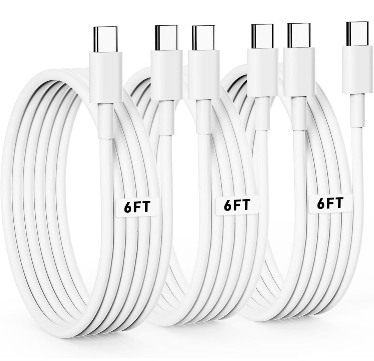 USB-C to USB-C Cable 6ft 3-Pack, 60W Fast Charging Cable for iPhone 15 Pro Max Charger Cable, Compatible with iPad Mini 6/Pro 2021, iPad Air 4, MacBoo