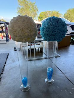 Floral Ball Centerpieces with Tall Clear Vases