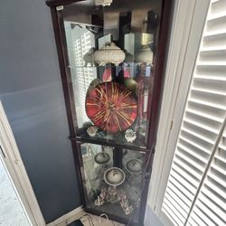 Corner Curio Cabinet – Dark Wood with Glass Doors & Light