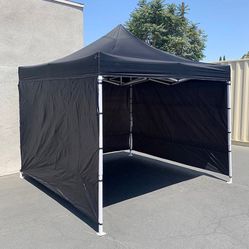 (New in box) $129 Heavy Duty 10x10 ft with 3 Sidewalls, EZ Popup Canopy Outdoor Gazebo, Carry Bag (Black)