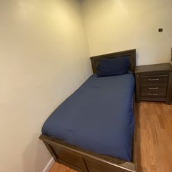 Twin Bed With Box And Mattress With Nightstand And Dresser 