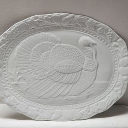 OGGI White Embossed Ceramic Turkey Platter