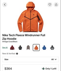 🔥 Nike Tech Fleece Windrunner Full-Zip Hoodie – Vintage Coral/Black 🔥