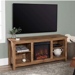 4 Cubby Fireplace TV Stand for TVs up to 65 Inches, 58 Inch, Barnwood