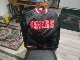 Official NFL Throwbacks SF 49ers Black Satin Sherpa Jacket - Medium