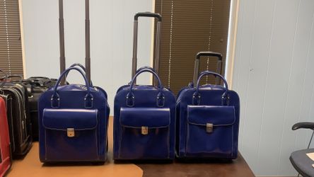 UPTOWN 15” Leather Vertical Wheeled Laptop Briefcase- Navy Business Travel Bag ( used $