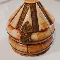 Genuine Indian Camel Bone Circle Jewelry Brass Trim Box