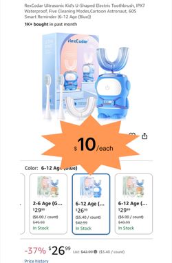 RexCodar Ultrasonic Kid's U-Shaped Electric Toothbrush, IPX7 Waterproof, Five Cleaning Modes, Cartoon Astronaut, 60S Smart Reminder (6-12 Age (Blue))