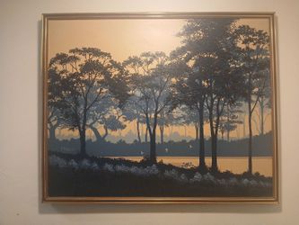 Framed Forest Landscape Painting