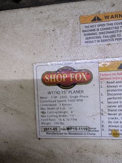 Urgent Moving sale - Shop Fox thickness planer