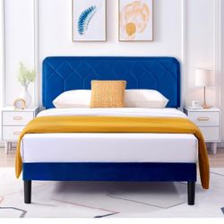 VECELO Full Size Bed Frame Premium Velvet Upholstered Platform With Height Adjustable Headboard/Mattress Foundation, Solid Wooden Slat Support, No Box