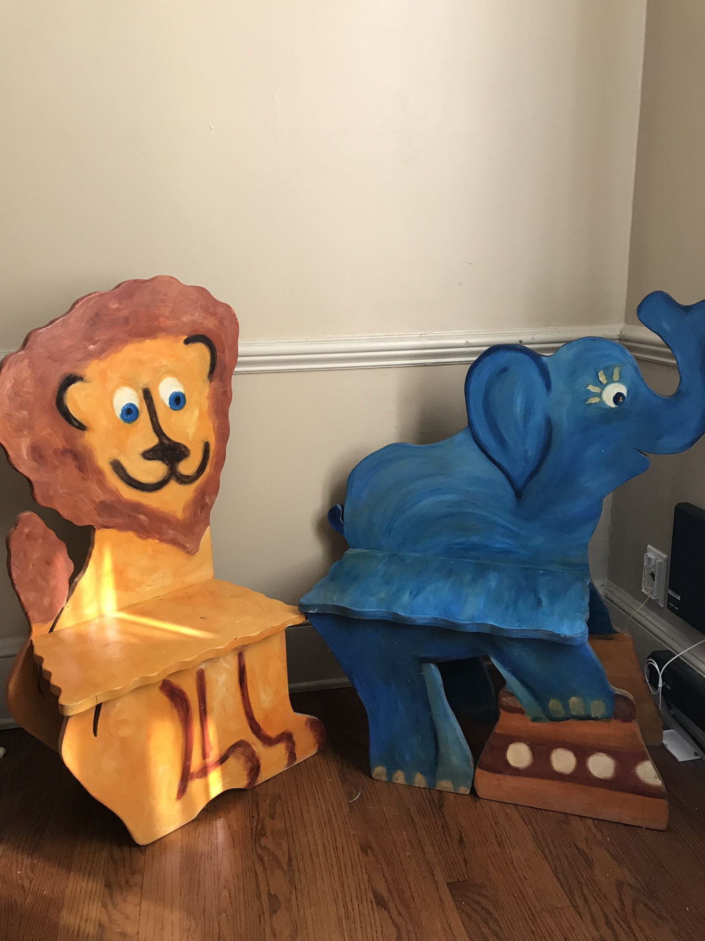 Toddler / Kids Lion & Elephant Wooden Chairs /Seats