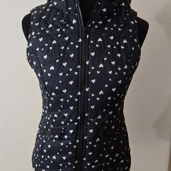 Route 66 Navy White Hearts Hooded Puffer Vest Coat Size Small