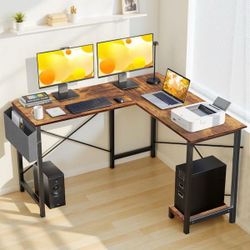 Modern 50 in. L Shaped Rust Brown Wood Reversible Computer Desk