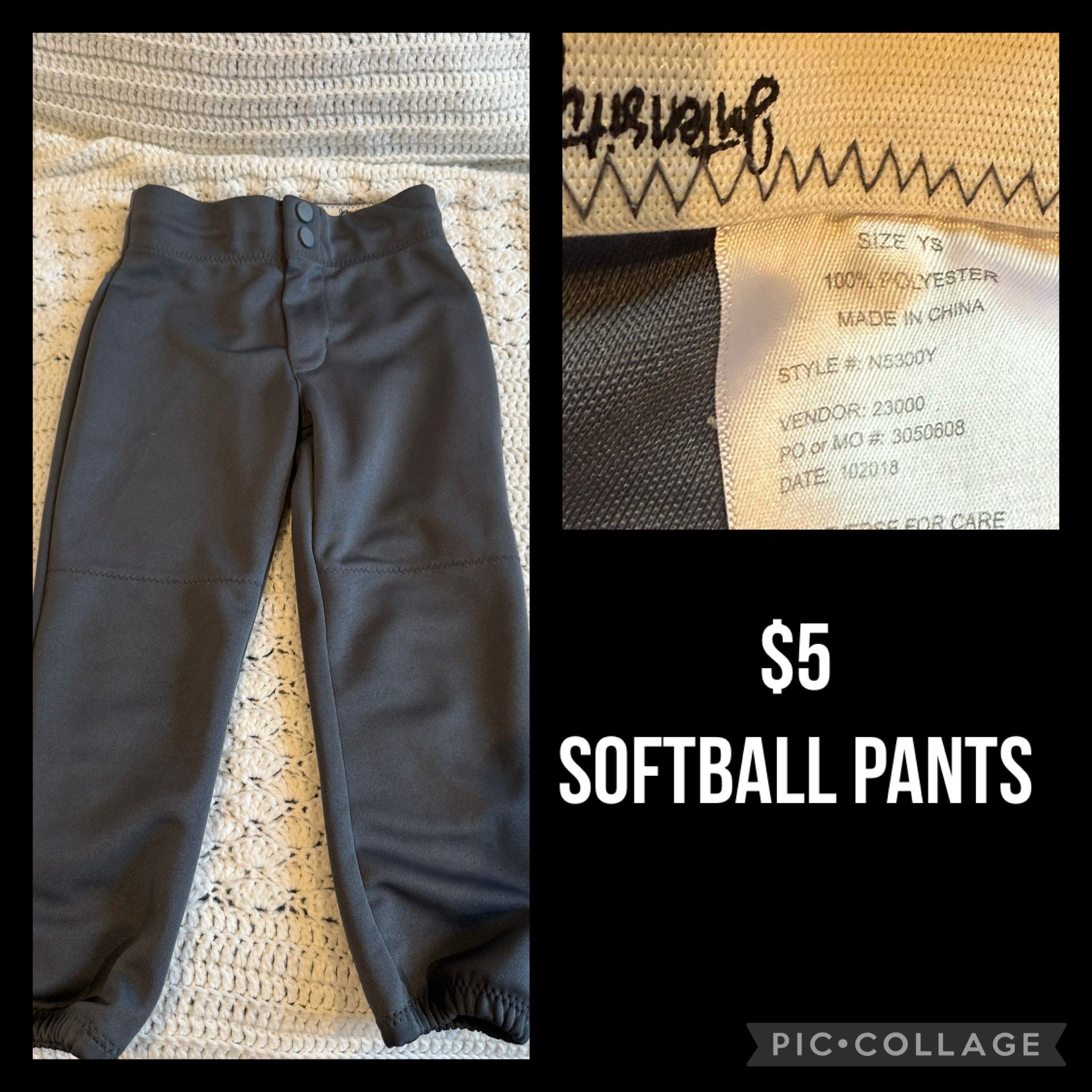 Girls Gray Charcoal Softball Pants