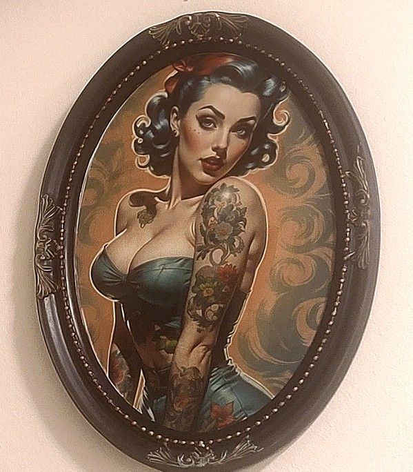 Pin Up Tattooed Girls In Matching Vintage Picture Frames