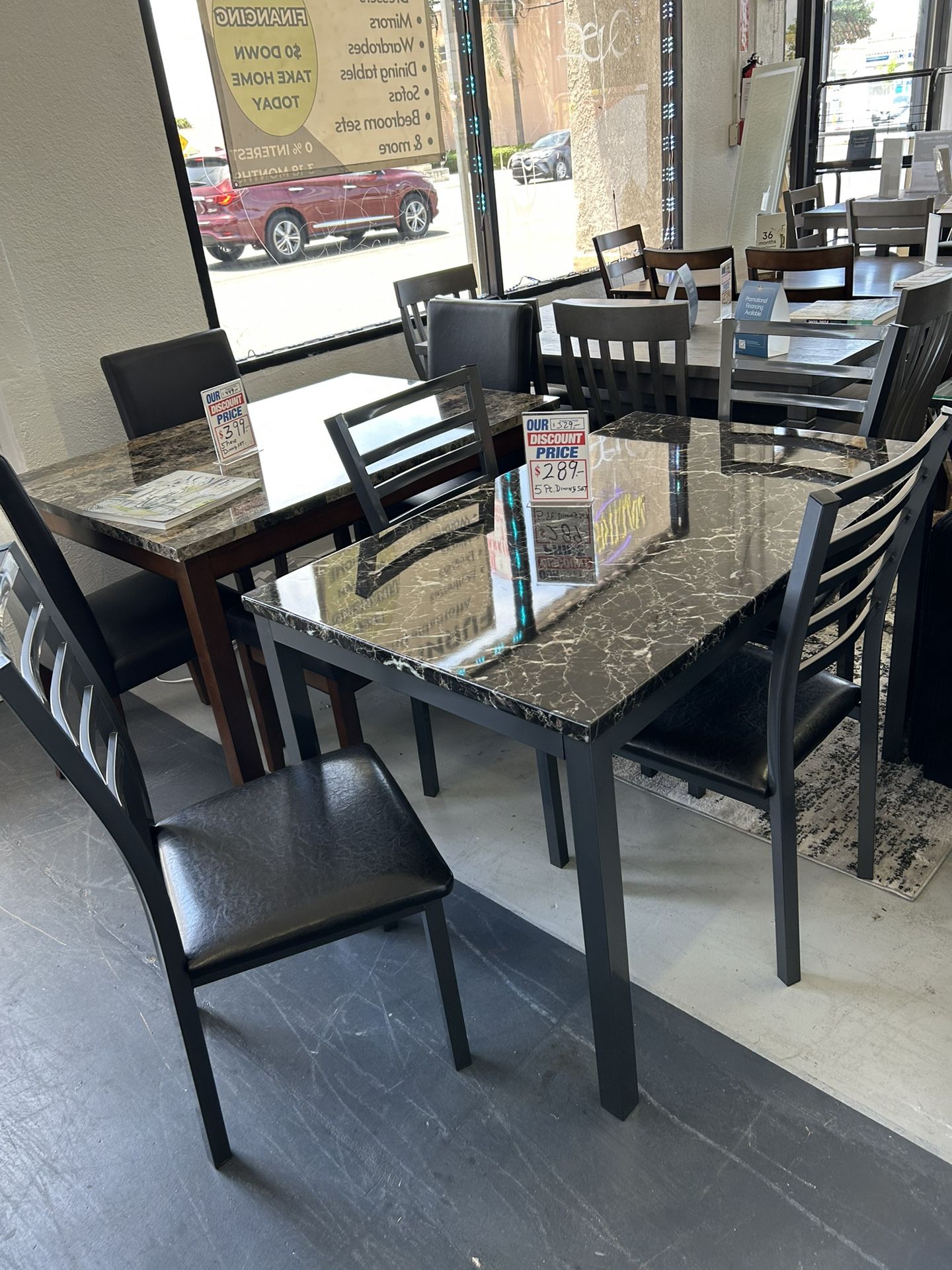 5 Pieces Metal And Faux Marble Top Dining Table Set