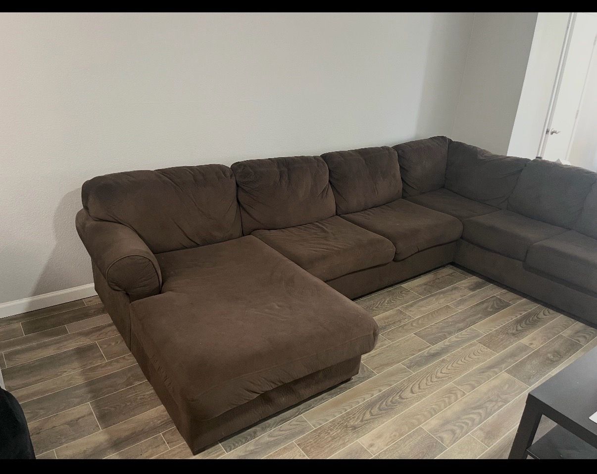Large Brown sectional couch, including chaise