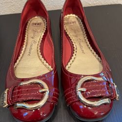 Juicy Couture Red Patent Leather Ballet Flats w/ Logo Buckle
