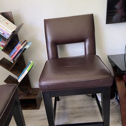 Modern Brown Faux Leather Bar Stool with Backrest set of two