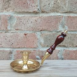 Vintage Brass/Wood Chamberstick