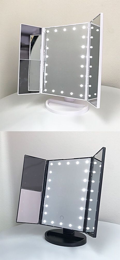 New $20 each Tri-fold LED Vanity Makeup 13.5”x9.5” Beauty Mirror Touch Screen Light up Magnifying