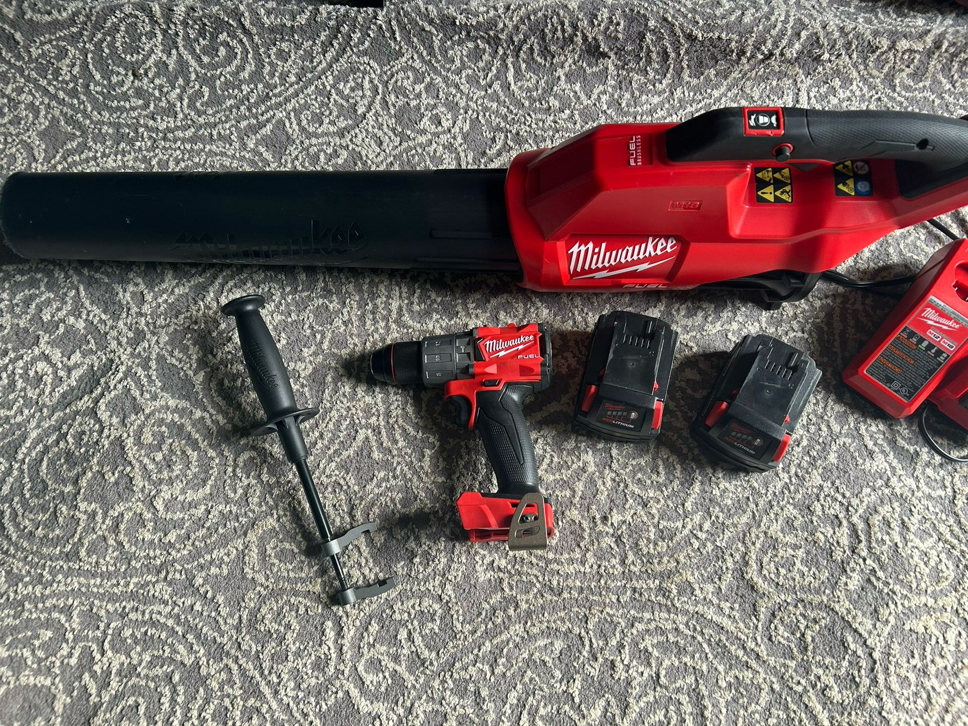 Milwaukee Fuel 18v Hammer Drill, 5.0 Batteries (2x), Charger, Brushless Blower