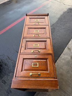 Vintage Large Oak 4-Drawer Filing Cabinet
