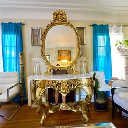 Beautiful Large Mirror With Console Marble Table 