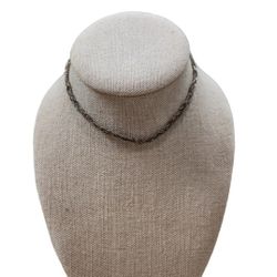 Silver Toned Tarnished Beaded Braided Necklace