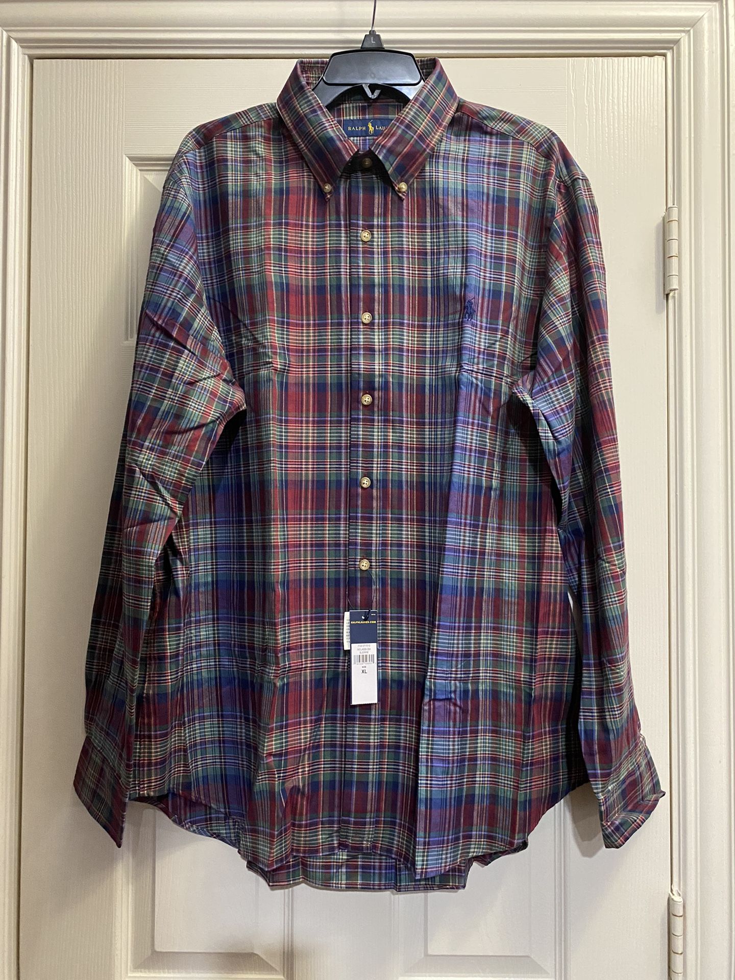 NWT Ralph Lauren Men’s Long Sleeves Button Up Shirt Plaid Classic Fit Cotton Size XL, Retail: $99