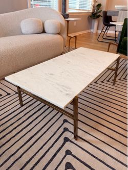 CB2 Marble Coffee Table - White Marble + Brass Base