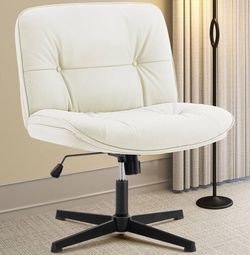 Criss Cross Chair Legged Office Wide Comfy Desk Seat, No Wheels Armless Computer Task Seating, Swive