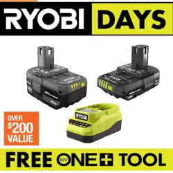 ONE+ 18V Lithium-Ion Starter Kit with 2.0 Ah Battery, 4.0 Ah Battery, and Charger