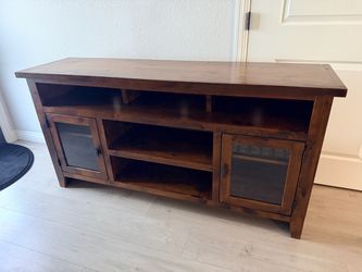 Rustic Wood TV Stand with Glass Cabinet Doors
