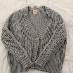 Gray Cable Knit Button-Front Cardigan