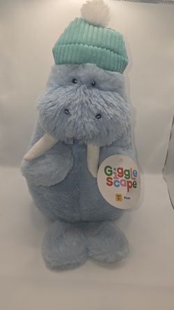 Giggle Scape Blue Walrus Plush Stuffed Animal Teal Corduroy Winter Beanie